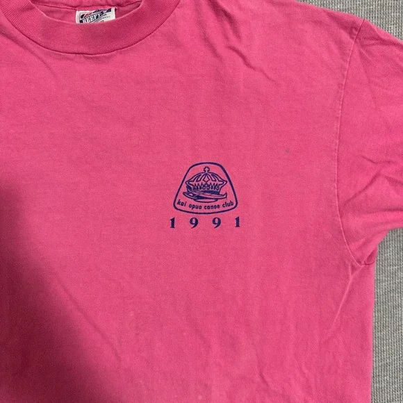 Vintage Hanes Beefy-T Kai Opua Canoe Club Hawaii Shirt Single Stitch Pink XL - Picture 10 of 16